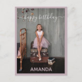 ローズウッドピンクハッピーバースデー名前をカスタムする&写真 ポストカード (正面)