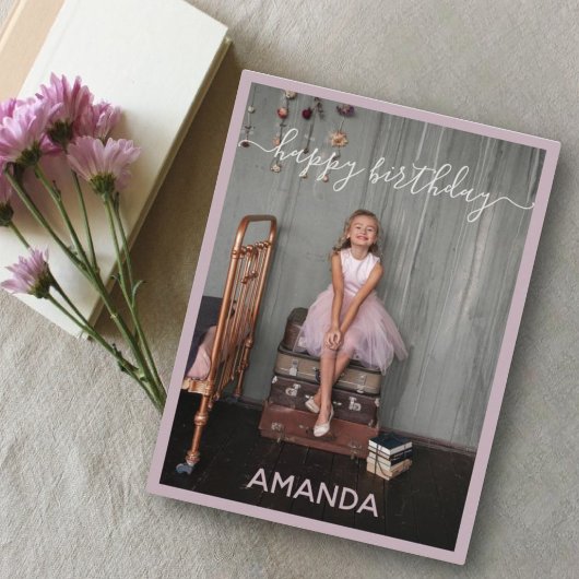 ローズウッドピンクハッピーバースデー名前をカスタムする&写真 ポストカード