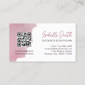 ローズウッドピンク水彩エレガント円QRコード 名刺 (裏面)