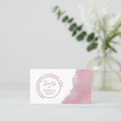 ローズウッドピンク水彩エレガント円QRコード 名刺 (スタンド正面)