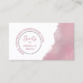 ローズウッドピンク水彩エレガント円QRコード 名刺 (正面)