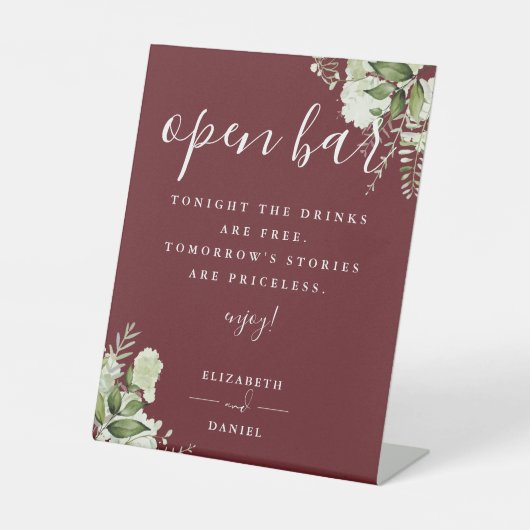 ローズウッドピンク エレガントグリーン フラワープランオープン バー 台座サイン (正面)