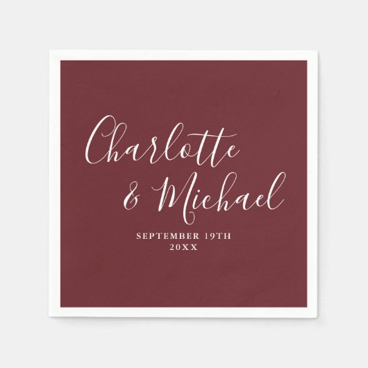 ローズウッドピンク エレガント モダン スクリプト ウェディング スタンダードカクテルナプキン (正面)