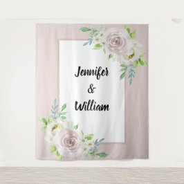 ローズウッド ソフト マウブ 花水彩 ローズ ウェディング タペストリー