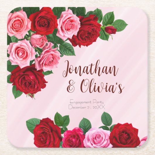 ローズエンゲージパーティ スクエアペーパーコースター (正面)