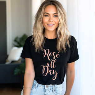 ローズオールデイ ローズゴールド スクリプト ブラック レディース トライブレンドTシャツ