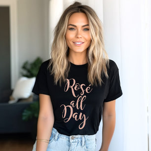ローズオールデイ ローズゴールド スクリプト ブラック レディース Tシャツ