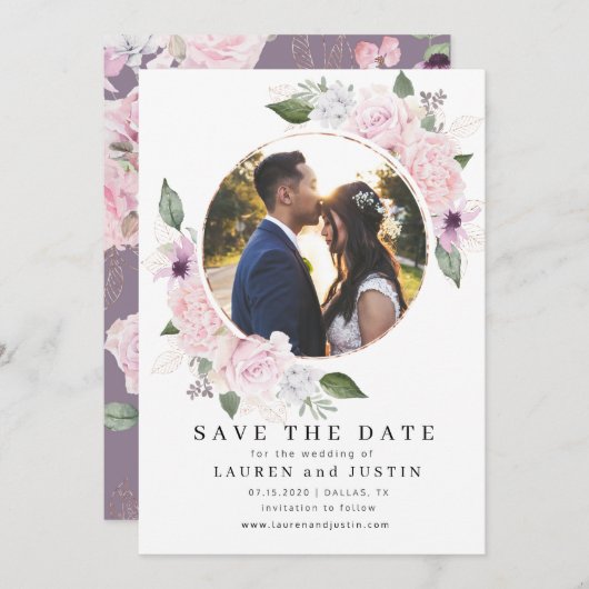 ローズガーデンの花束 ⎢ 写真付き Save The Date カード (正面/裏面)