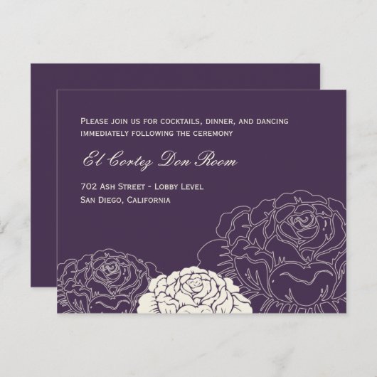 ローズガーデン受付カード - 紫 エンクロージャーカード (正面/裏面)