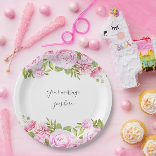 ローズガーデン - あなたのメッセージを追加 ペーパープレート (パーティー)