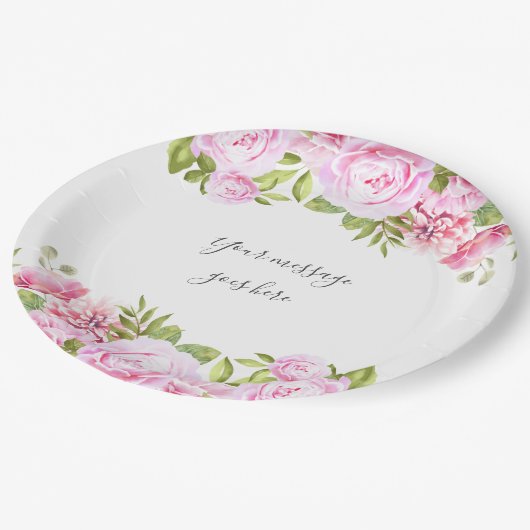 ローズガーデン - あなたのメッセージを追加 ペーパープレート (アングル)