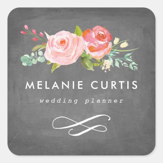 ローズガーデン 花の黒板 ビジネス スクエアシール (正面)