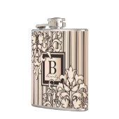 ローズクォーツのダマスク織のストライプなモノグラムのガーリーなニュートラル フラスク (左)