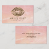 ローズクォーツのメーキャップアーティストのパステル調の金ゴールドの唇 名刺 (正面/裏面)