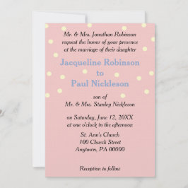 ローズクリーム水玉模様ブルーウェディング 招待状