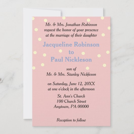 ローズクリーム水玉模様ブルーウェディング 招待状 (正面)