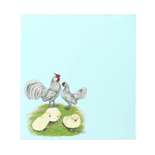 ローズコームバンタムとひよこ ノートパッド (正面)