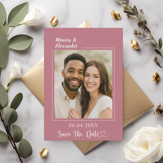 ローズゴールドとアイボリーの結婚式フォトSave the Date セーブザデート