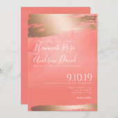ローズゴールドとコーラル ウォーターカラーテクスチャ 結婚式の招待状 招待状 (正面/裏面)