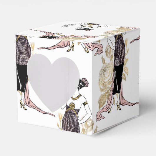 ローズゴールドとゴールドのワインボトルをイメージした フェイバーボックス (正面サイド)