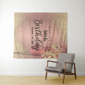 ローズゴールドとゴールドグリッターの誕生日 タペストリー (インサイチュ(横))