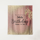 ローズゴールドとゴールドグリッターの誕生日 タペストリー (正面)