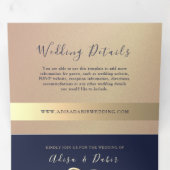 ローズゴールドとネイビーの結婚式用トリフォールド招待状 三つ折り招待状 (内部最初)