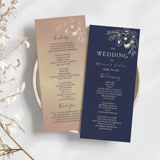 ローズゴールドとネイビーブルーのエレガントな結婚式 プログラム
