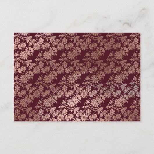 ローズゴールドとバーガンディのウェディングレセプション エンクロージャーカード (裏面)