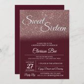 ローズゴールドとバーガンディのスイート16招待状 招待状 (正面/裏面)
