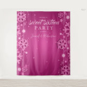 ローズゴールドとピンクの背景 冬のスイート16 タペストリー (正面)