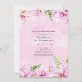 ローズゴールドとピンクの花の花嫁の昼食会 招待状 (正面)