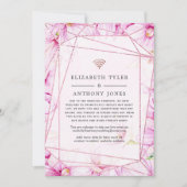 ローズゴールドとピンクの花柄幾何学模様の結婚式ゲスト 案内状 (正面)