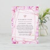 ローズゴールドとピンクの花柄幾何学模様の結婚式ゲスト 案内状 (スタンド正面)