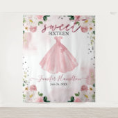 ローズゴールドとフラッシュの花のドレス スイート16 背景 タペストリー (正面)