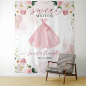 ローズゴールドとフラワーのブッシュピンクのスイート16の背景 タペストリー (インサイチュ)