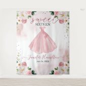 ローズゴールドとフラワーのブラッシュドレス スイート16 背景 タペストリー (正面)