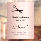 ローズゴールドとブッシュのヘアスタイリストの営業時間歓迎 ウィンドウサイン (シート2)