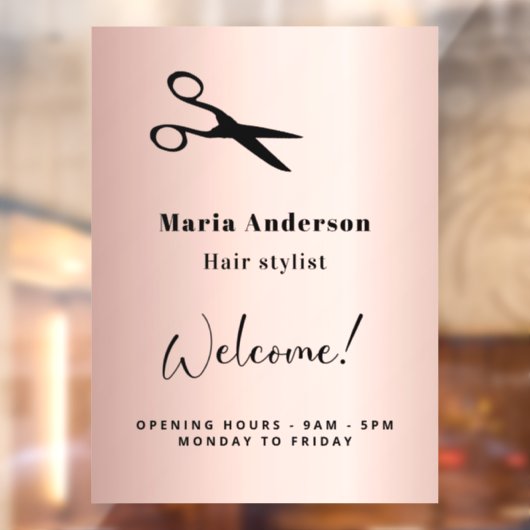 ローズゴールドとブッシュのヘアスタイリストの営業時間歓迎 ウィンドウサイン (シート2)