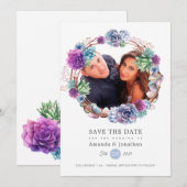 ローズゴールドとブッシュの幾何学的なウェディングフォト セーブザデート (正面/裏面)