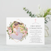 ローズゴールドとブッシュの幾何学的な初めての聖体拝領 招待状 (スタンド正面)