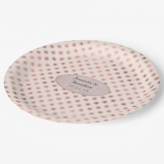 ローズゴールドとブッシュの箔の結婚式 ペーパープレート (アングル)