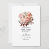 ローズゴールドとブッシュの花のウェディング 招待状 (正面)
