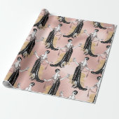 ローズゴールドとブッシュピンクのアートデコ ワイン ラッピングペーパー (アンロールド)