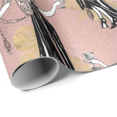 ローズゴールドとブッシュピンクのアートデコ ワイン ラッピングペーパー (ロールコーナー)