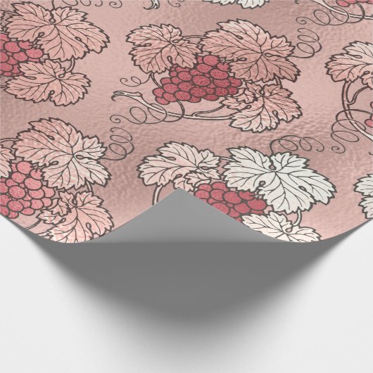 ローズゴールドとブッシュピンクのフランスワインをテーマにした ラッピングペーパー (角)