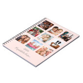 ローズゴールドとブッシュピンクの写真コラージュ モノグラム ノートブック (左側)