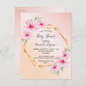 ローズゴールドとブッシュピンクの花のベビーシャワー招待状 ポストカード (正面/裏面)