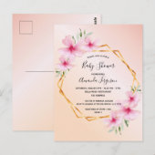 ローズゴールドとブッシュピンクの花のベビーシャワー招待状 ポストカード (正面/裏面)