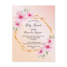 ローズゴールドとブッシュピンクの花のベビーシャワー招待状